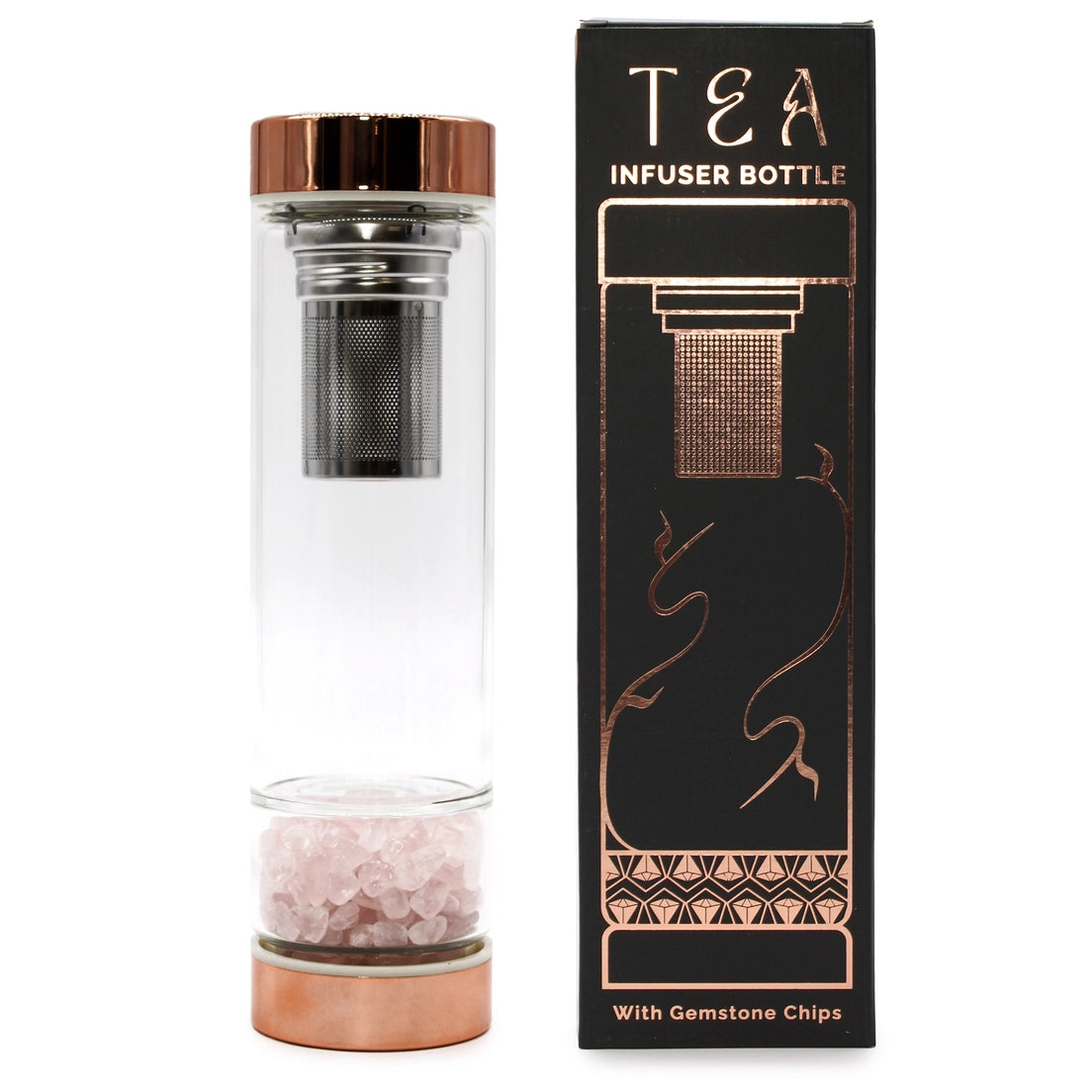 Thee-infusorfles van kristalglas - roségoud - rozenkwarts