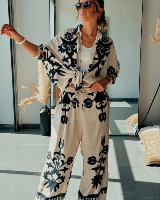 Matching set met verfijnde zwarte print