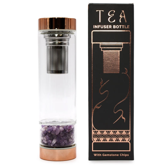 Thee-infusorfles van kristalglas - roségoud - amethist