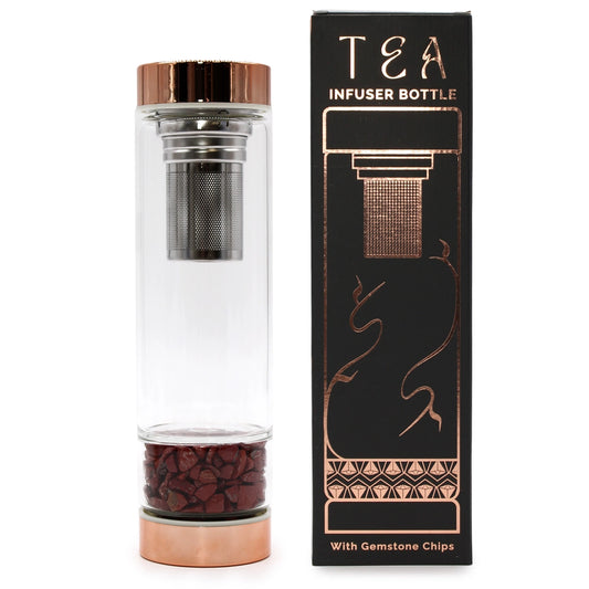 Thee-infusorfles van kristalglas - roségoud - rode jaspis