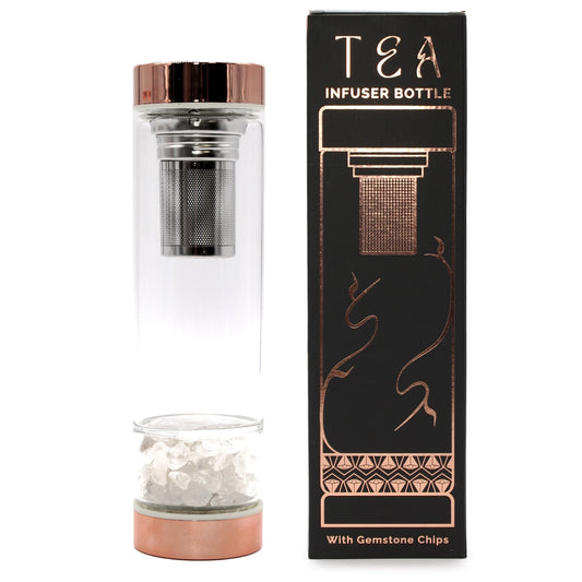 Thee-infusorfles van kristalglas - roségoud - steenkwarts